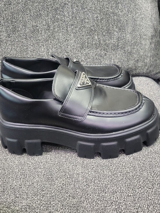 Shoes - Prada Monolith Black Brushed Leather Platform Loafers Women’s Size 39